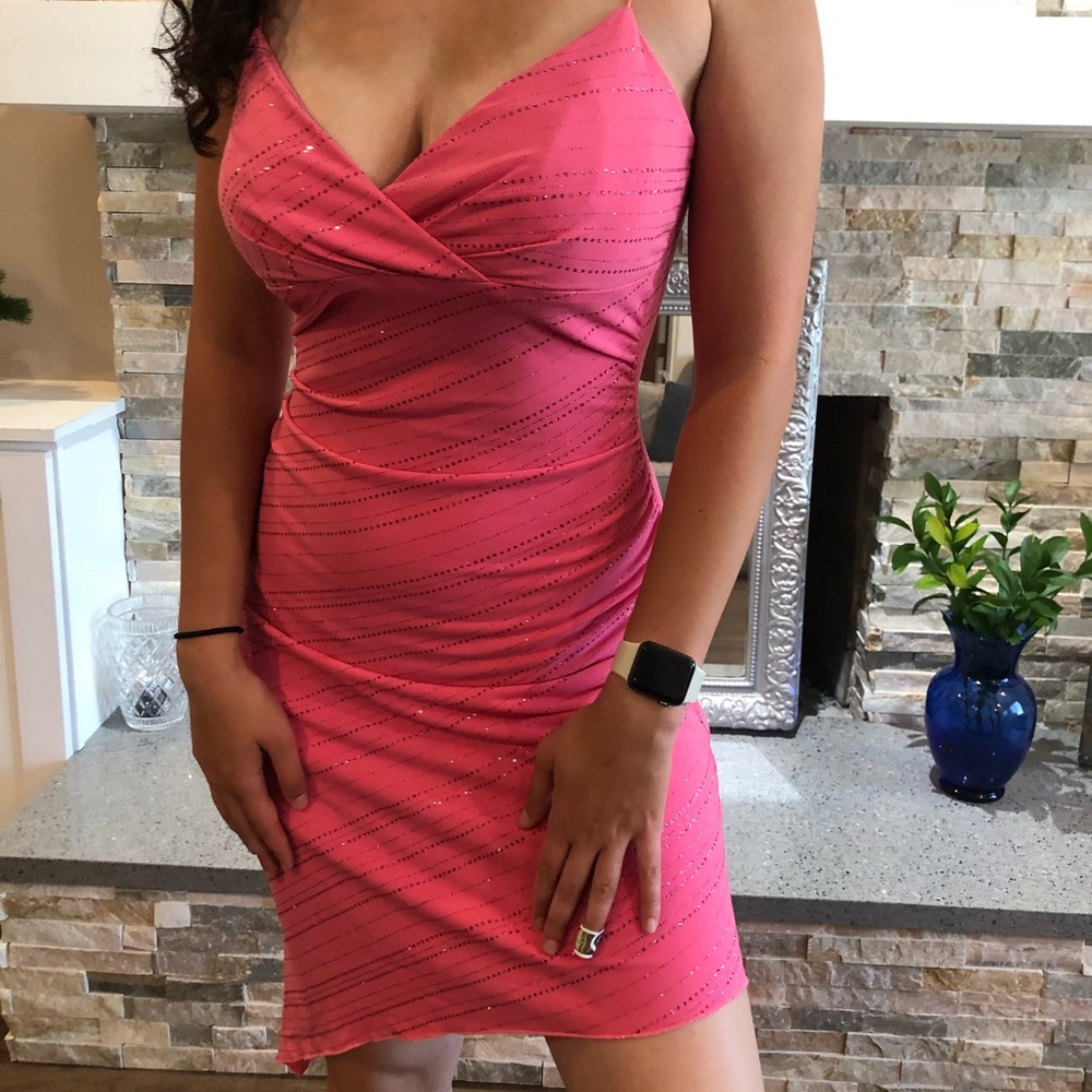 Sparkly Pink asymmetrical party club dress